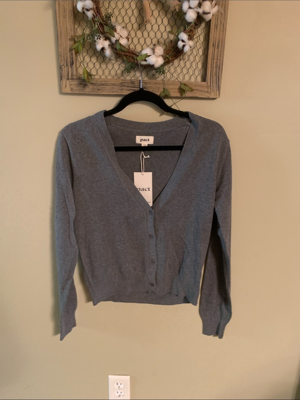 Pact Women's Slate Gray V-Neck Button Cardigan